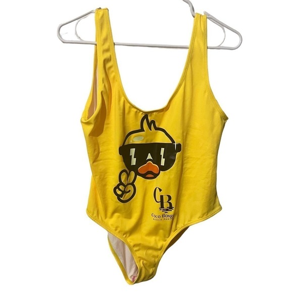 NWOT Coco Bongo Beach Party Yellow Swimsuit w/Duck in Glasses & Peace Sign - Picture 1 of 8
